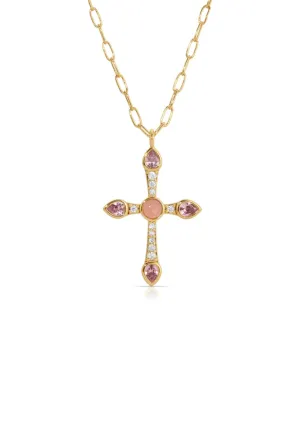 Camille Cross Necklace, Pink Opal