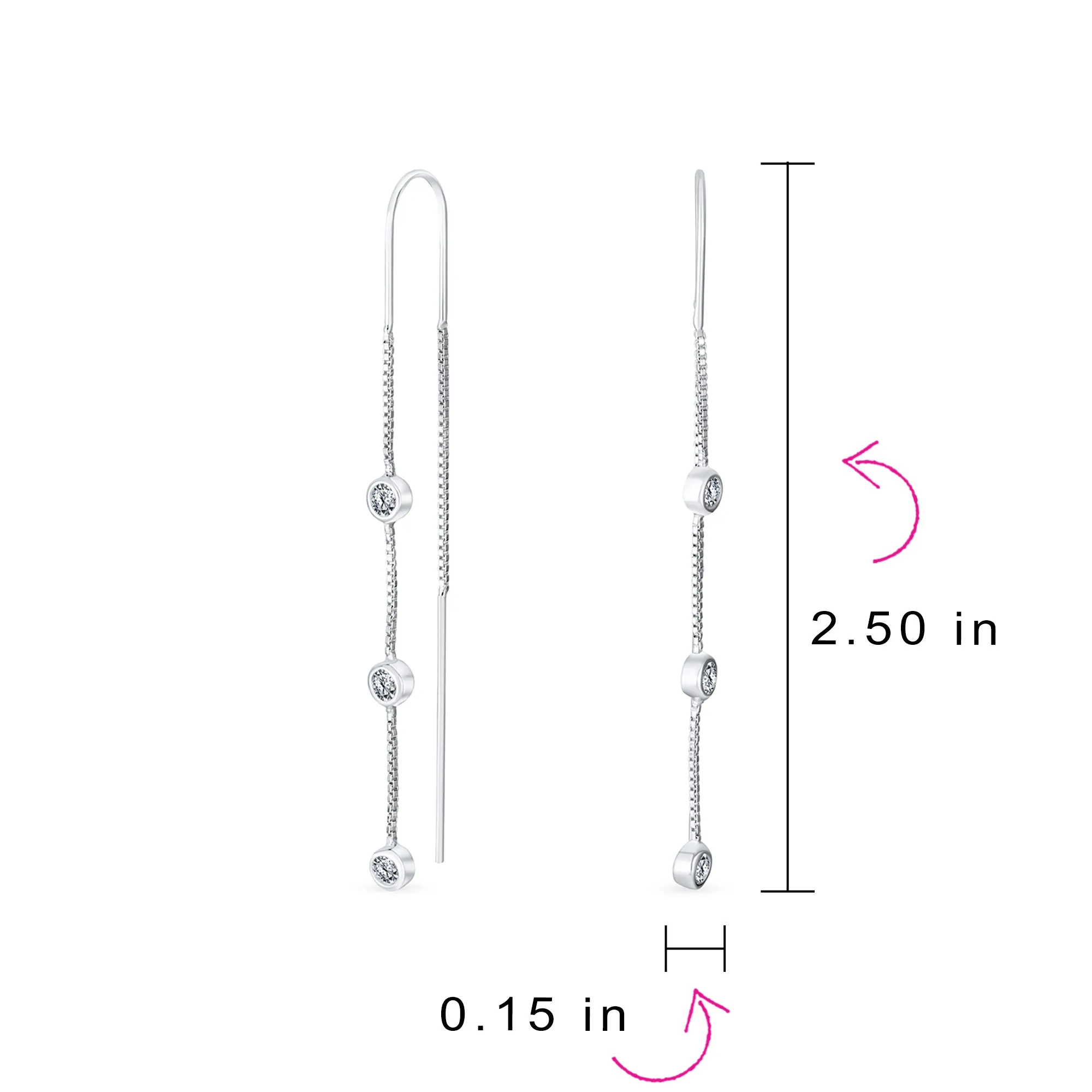 Classic Minimalist Dangle Chandelier Earrings with CZ in Sterling Silver Linear Design