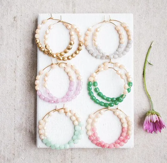 Colorful "Dipped" Beaded Hoops