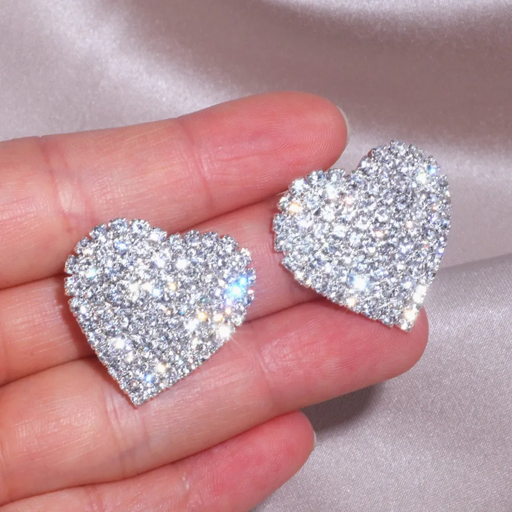 Crystal Heart Stud Earrings Fashion Earrings  Jewelry Accessory Gift