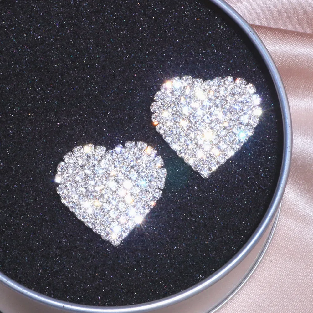 Crystal Heart Stud Earrings Fashion Earrings  Jewelry Accessory Gift