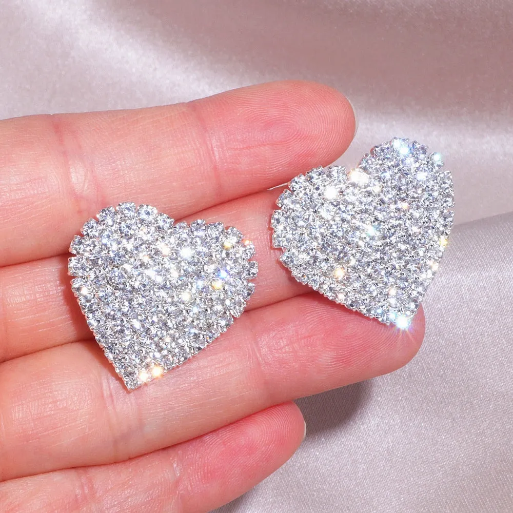 Crystal Heart Stud Earrings Fashion Earrings  Jewelry Accessory Gift