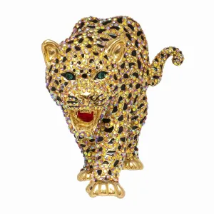 Crystal Prowling Leopard Brooch