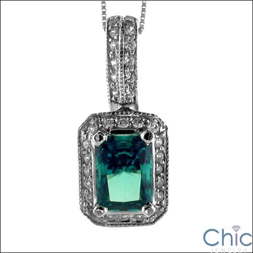 Cubic Zirconia Cz 1.5 Emerald Color Radiant Bail Pendant