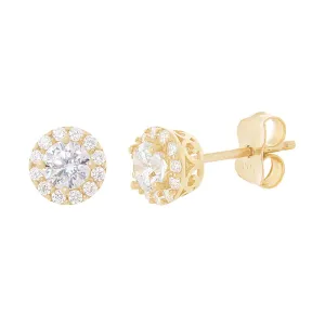 Cubic Zirconia Halo Stud Earrings in 9ct Yellow Gold