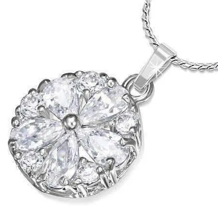 Daisy Cubic Zirconia Flower Pendant Necklace