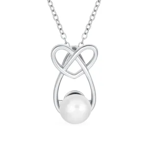 Elegant Bridal Necklace Infinity Heart Teardrop Pearl Pendant Sterling Silver 16"