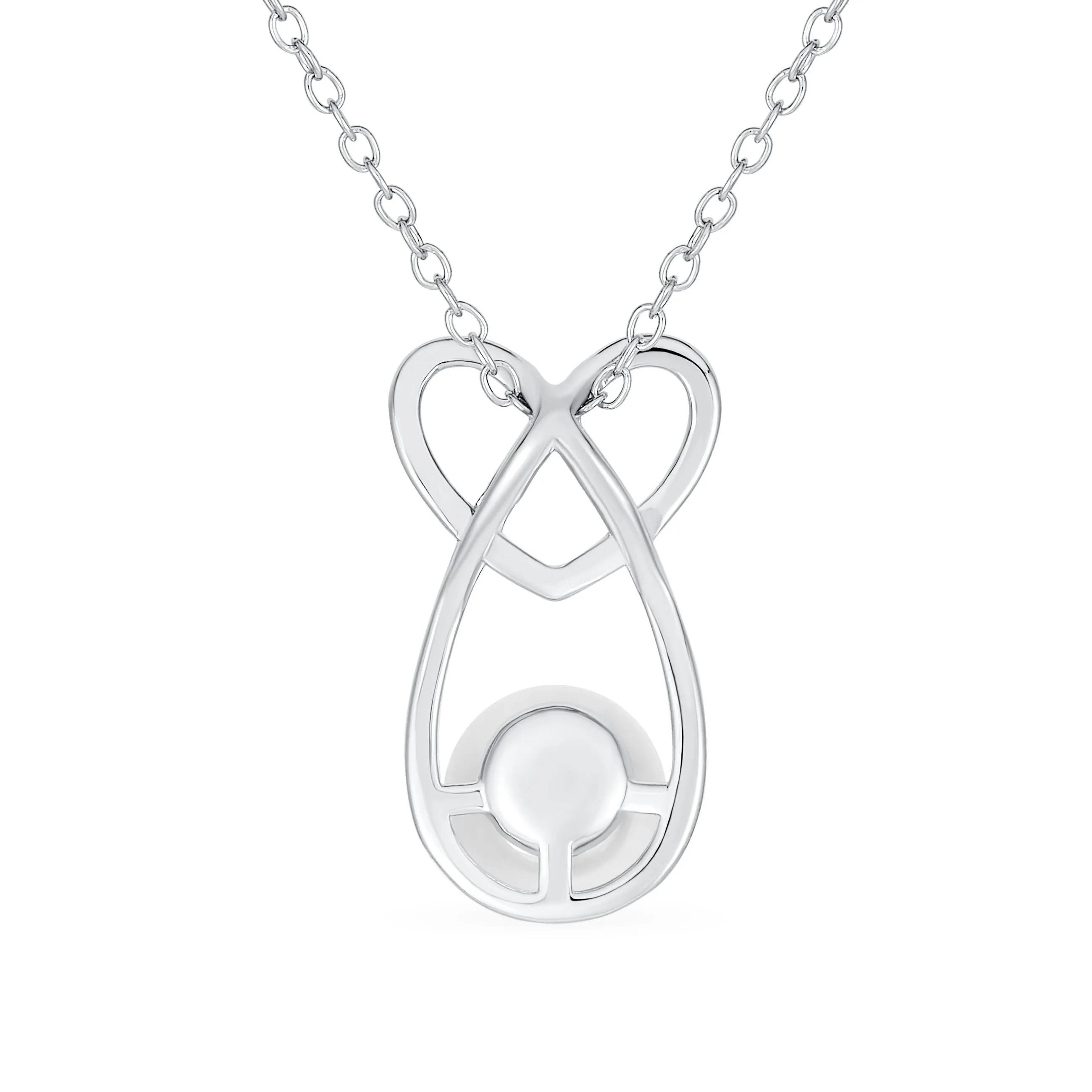 Elegant Bridal Necklace Infinity Heart Teardrop Pearl Pendant Sterling Silver 16"