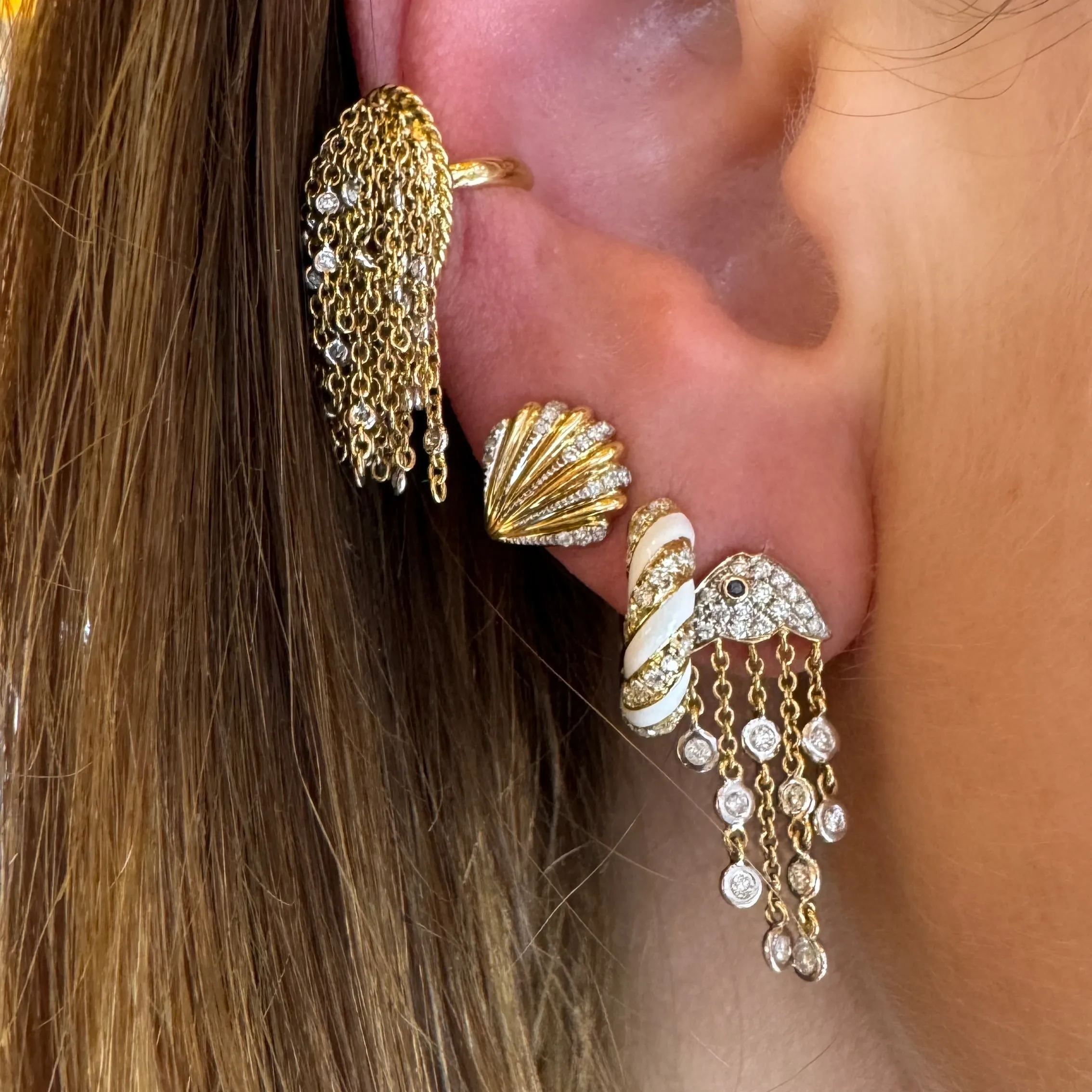 Enamel & Diamond Twisted Candy Hoop Earrings