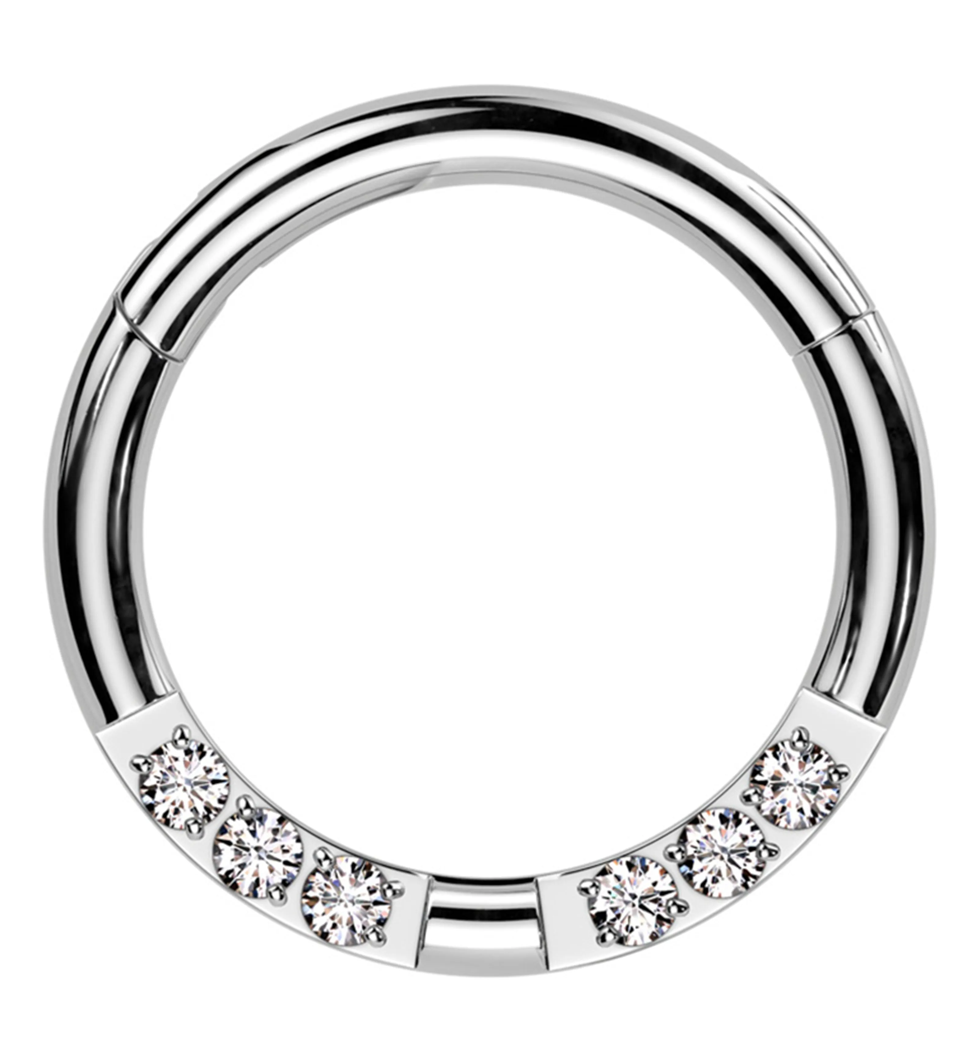 Ethereal Front Facing Clear CZ Stainless Steel Hinged Segment Ring