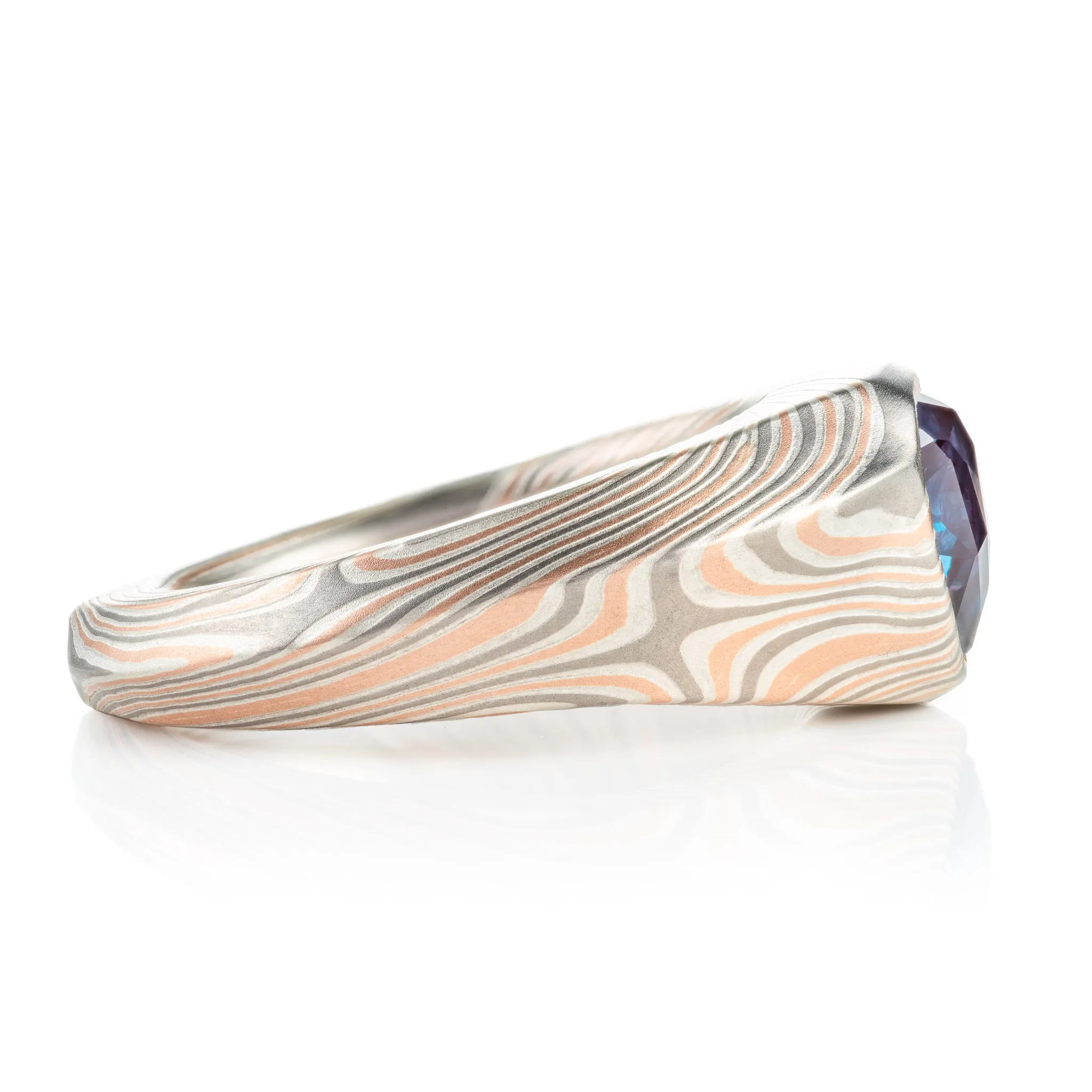 Ethereal Mokume Cathedral Set Alexandrite Ring in Embers Palette