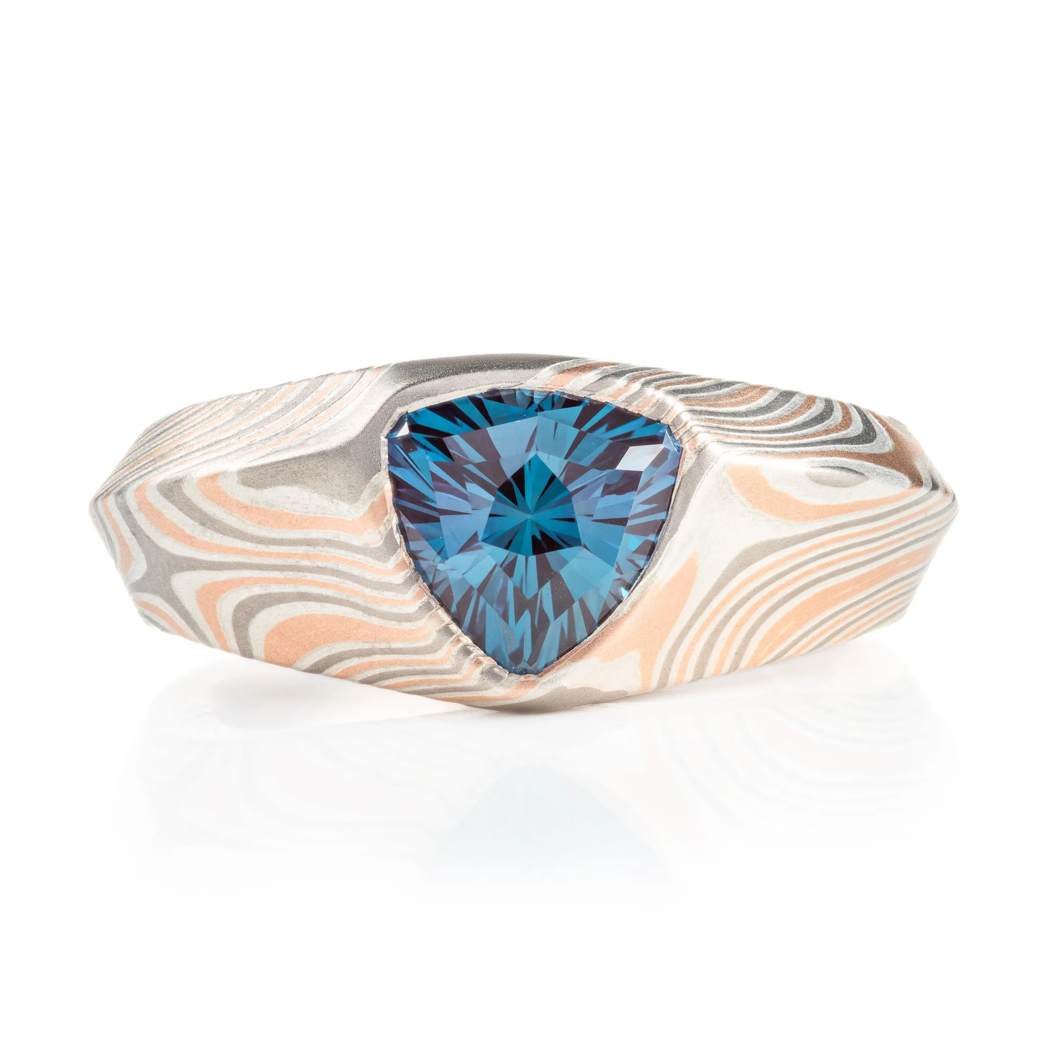 Ethereal Mokume Cathedral Set Alexandrite Ring in Embers Palette