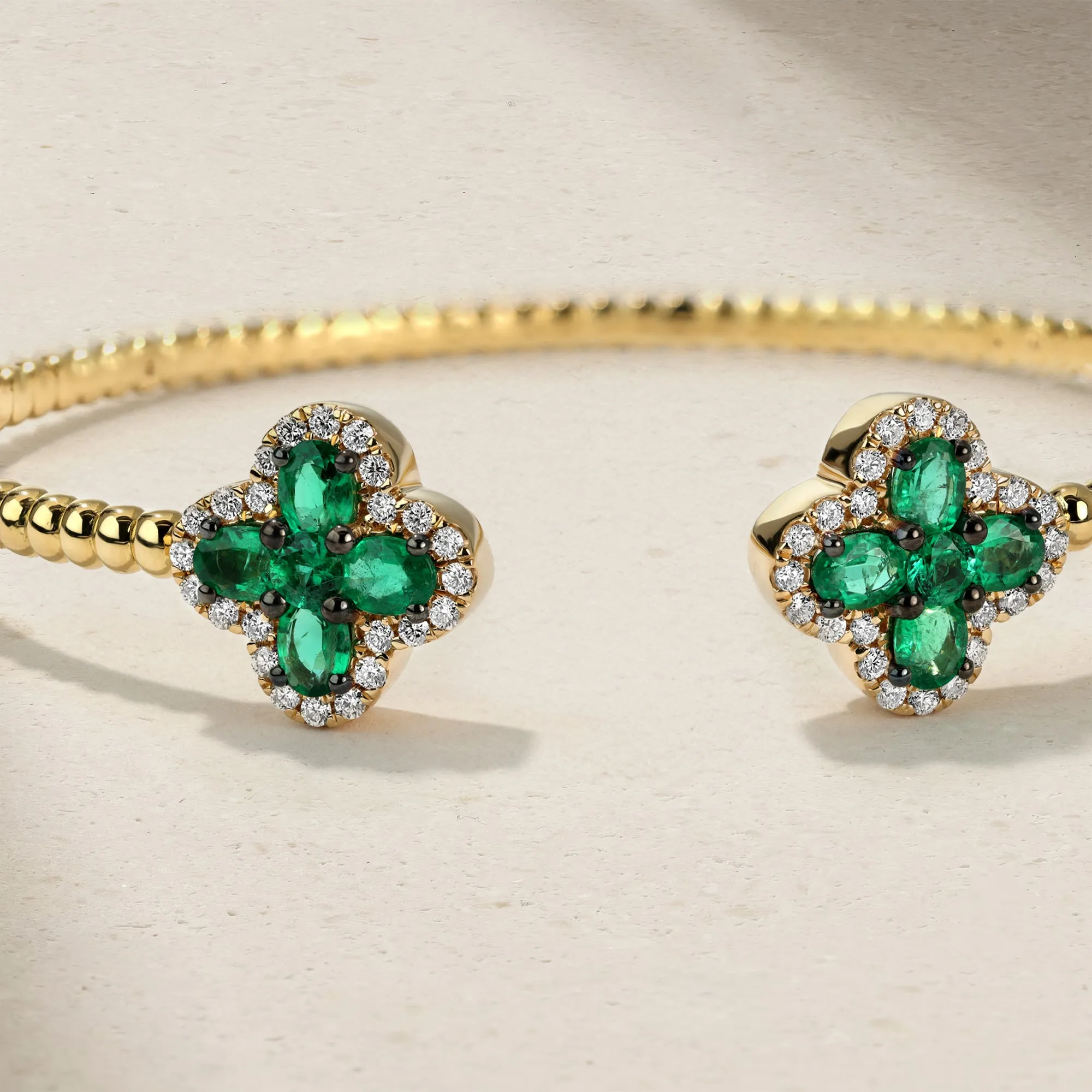 Felicity Emerald and Diamond Beaded Bangle