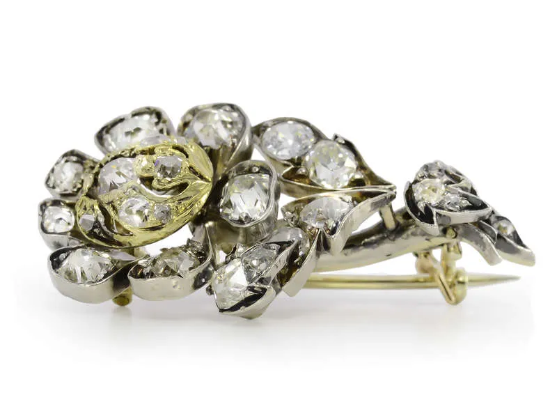 Georgian Halley's Comet Flower Diamond Brooch