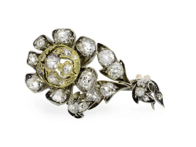 Georgian Halley's Comet Flower Diamond Brooch