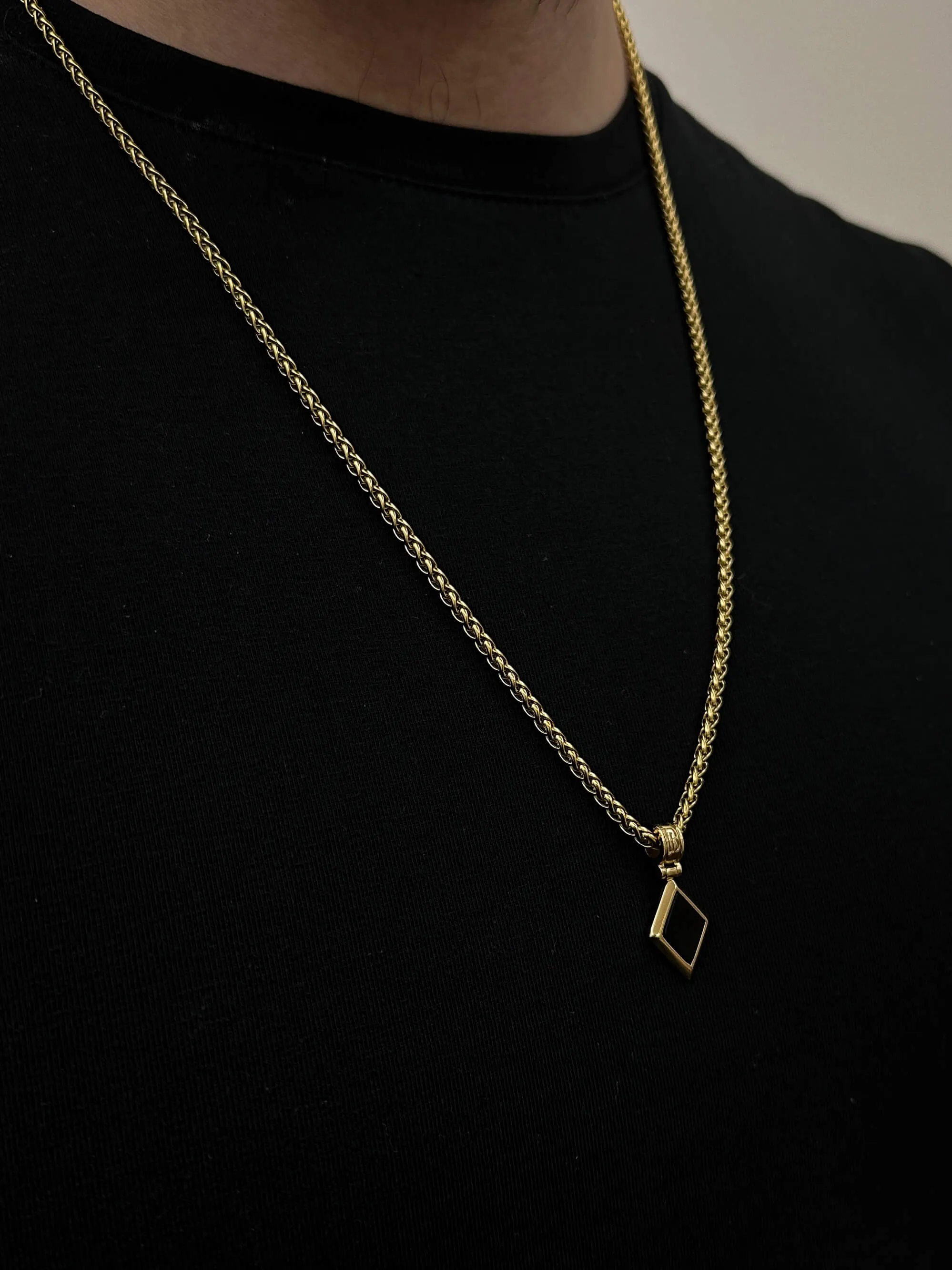 Gold Plated Diamond Shape Onyx Necklace