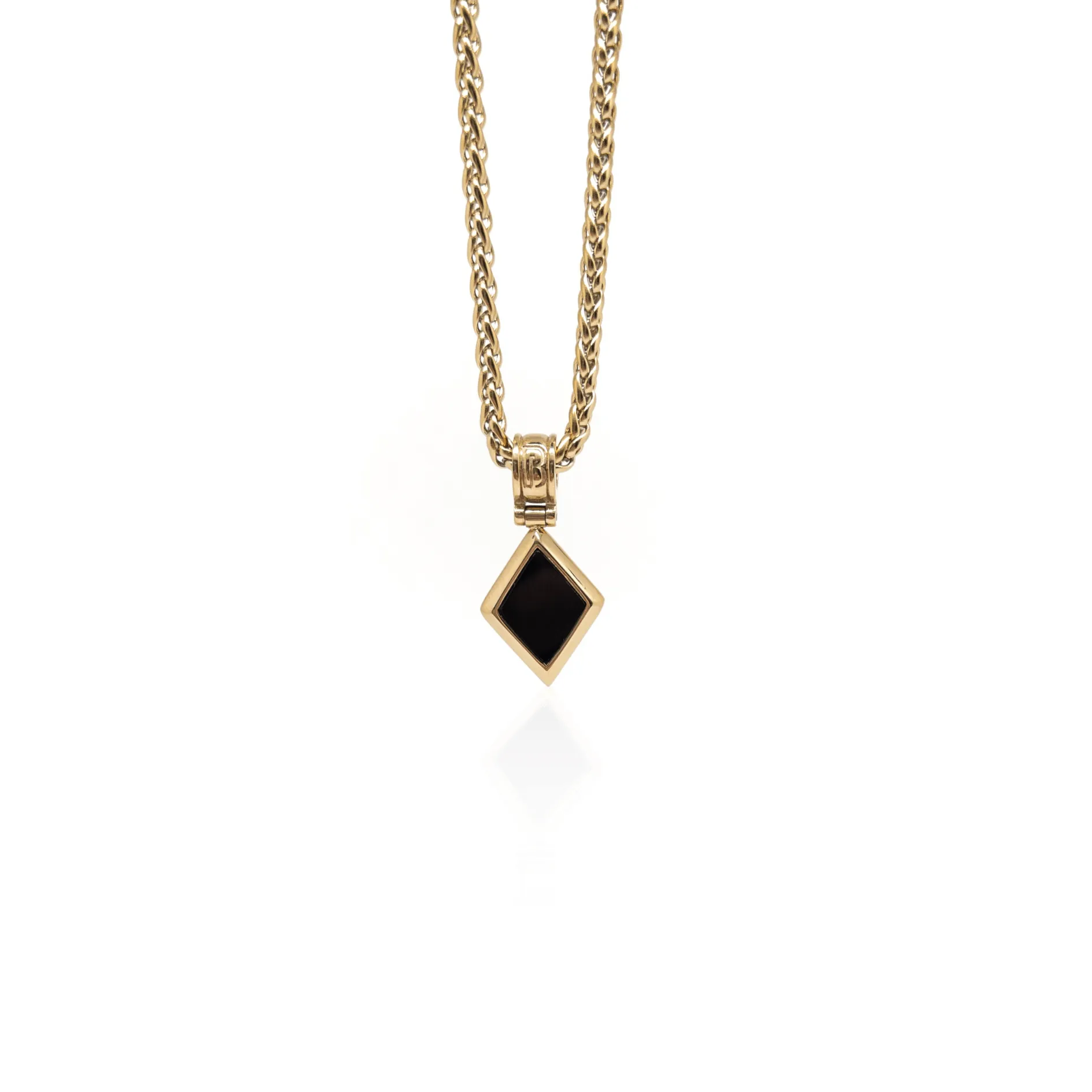 Gold Plated Diamond Shape Onyx Necklace