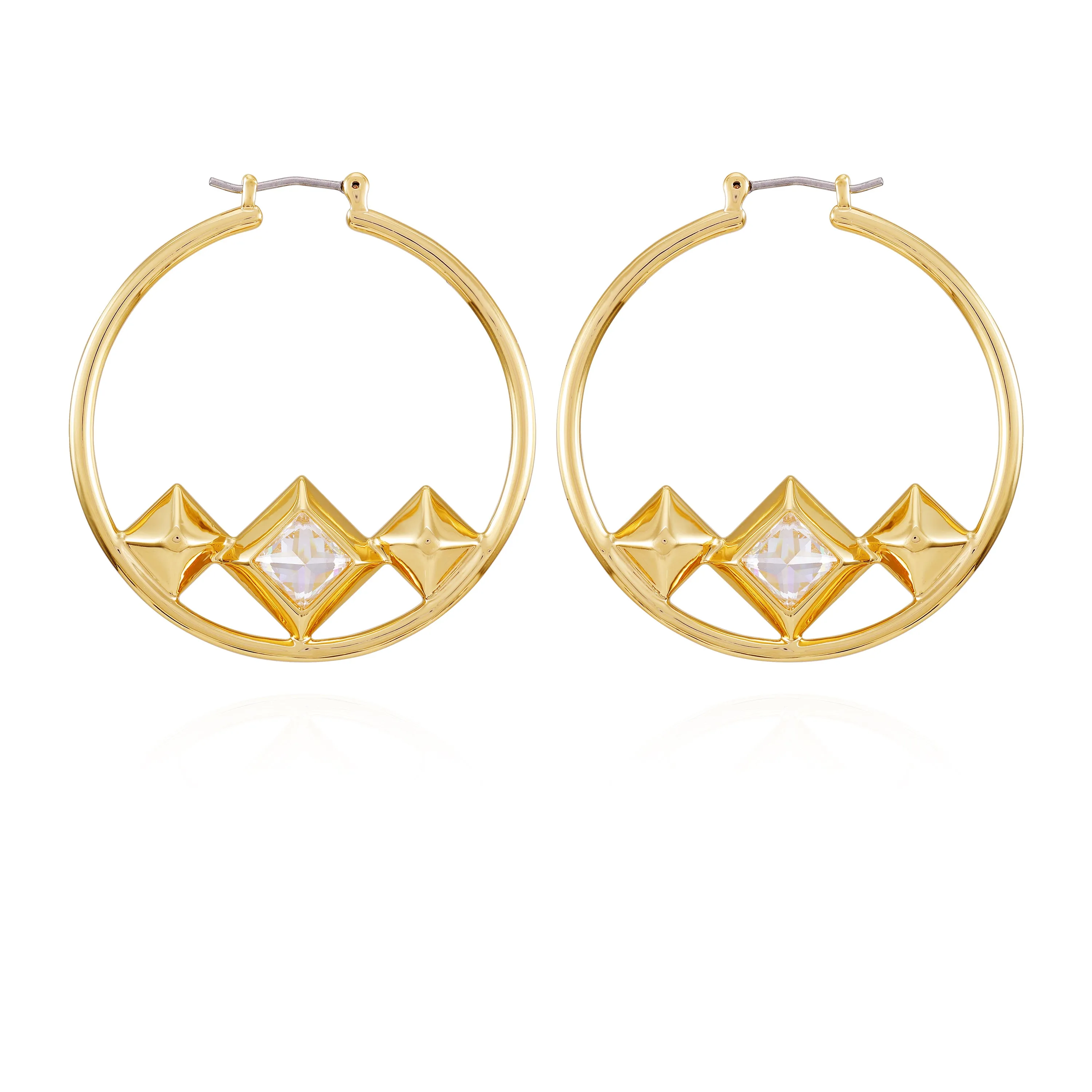 Goldtone Floating Crystal Hoop Earrings