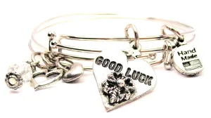 Good Luck Shamrock Heart Expandable Bangle Bracelet Set