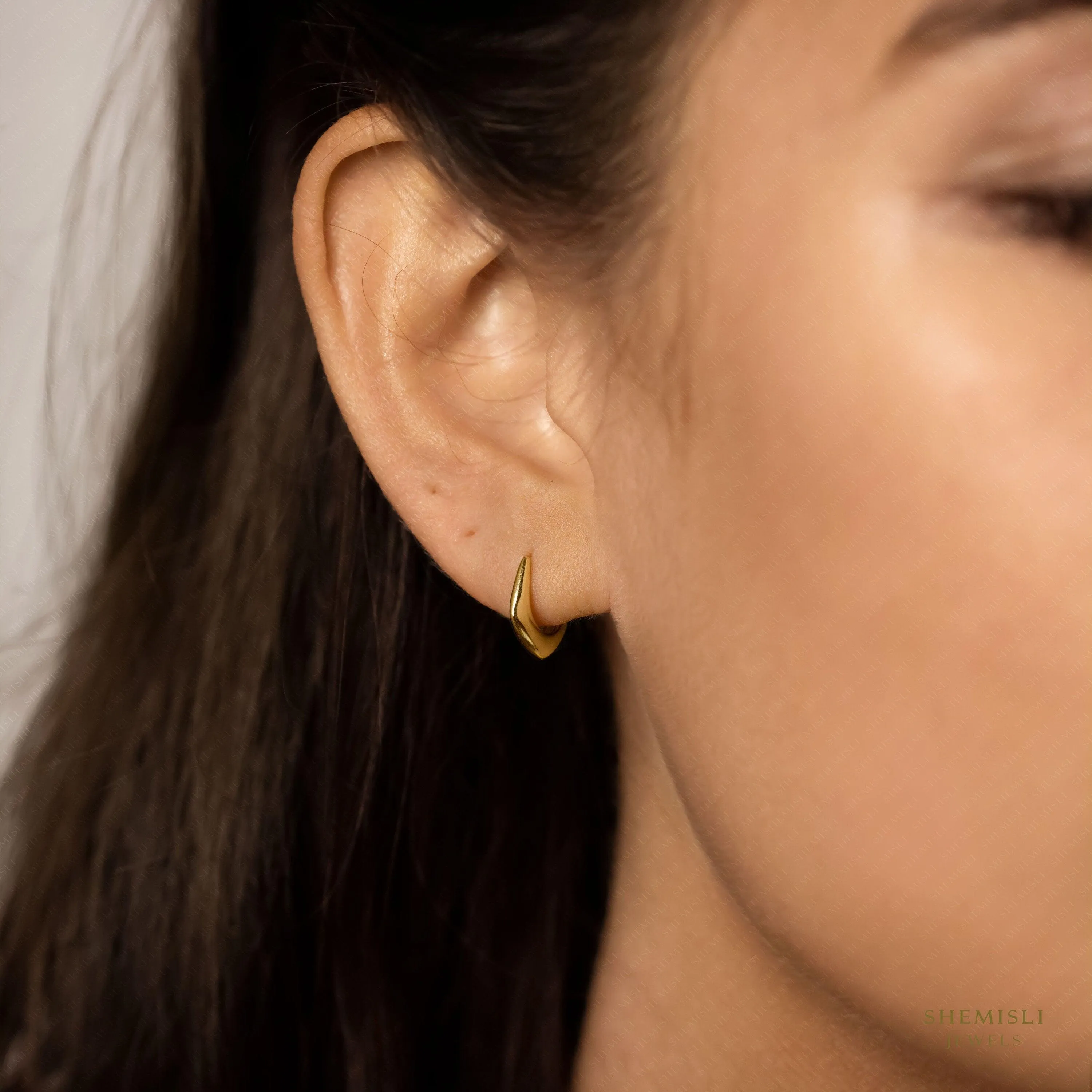 Hexagon Hoop Studs, Earrings,  Gold, Silver SHEMISLI SS004