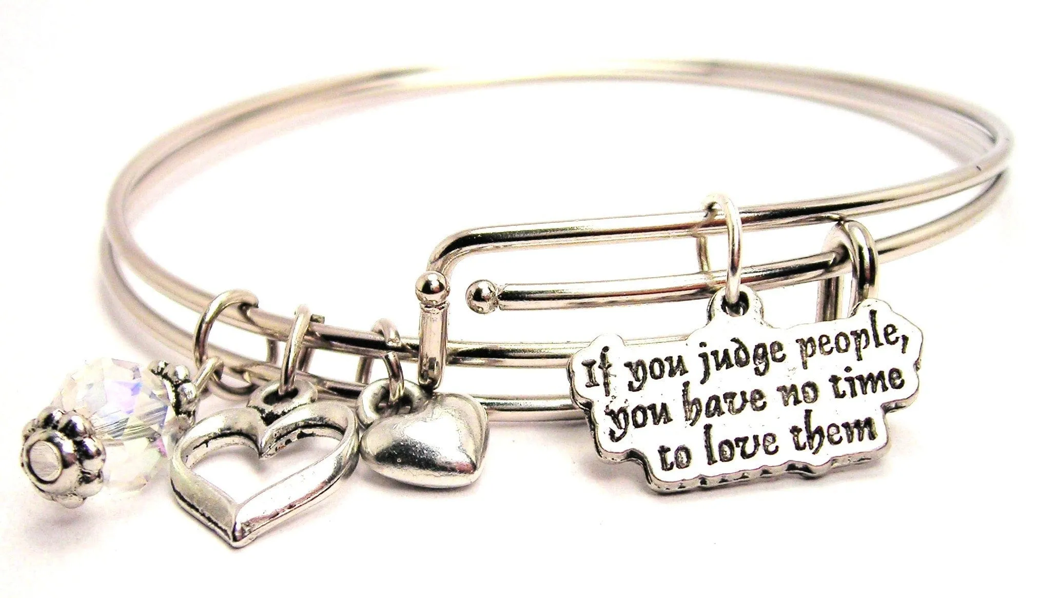 If You Judge People You Have No Time To Love Them Expandable Bangle Bracelet Set