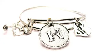 Initial K Circle Expandable Bangle Bracelet Set