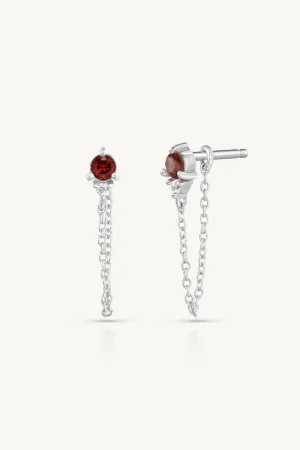 January Garnet Birthstone Silver Stud