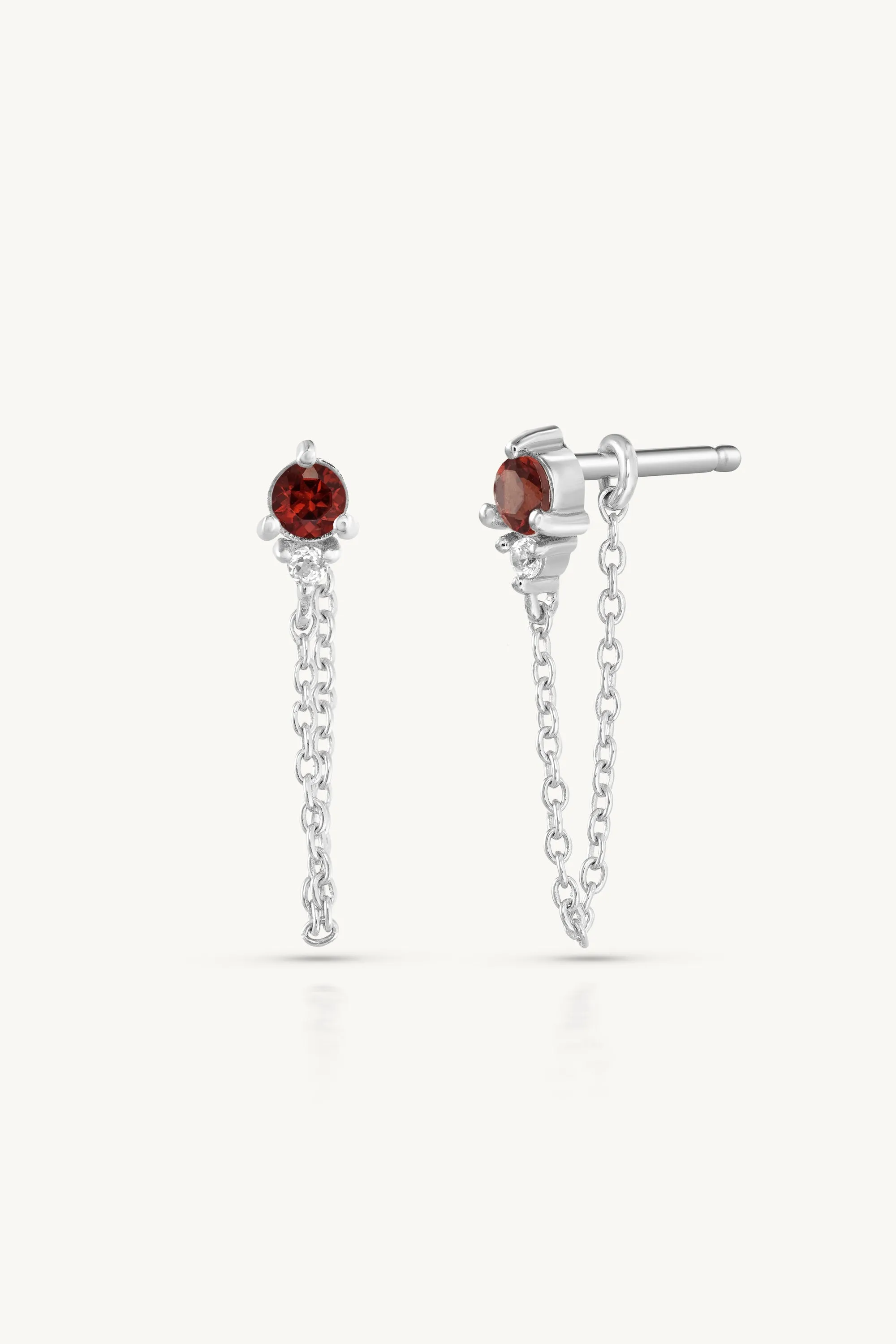 January Garnet Birthstone Silver Stud