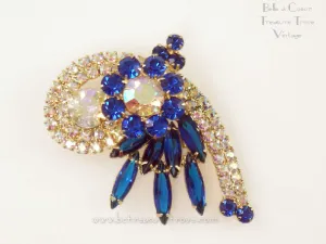 Juliana DeLizza & Elster Sapphire Blue & Aurora Borealis Swirl Comet Brooch