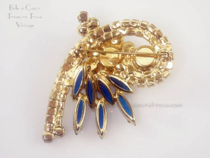 Juliana DeLizza & Elster Sapphire Blue & Aurora Borealis Swirl Comet Brooch