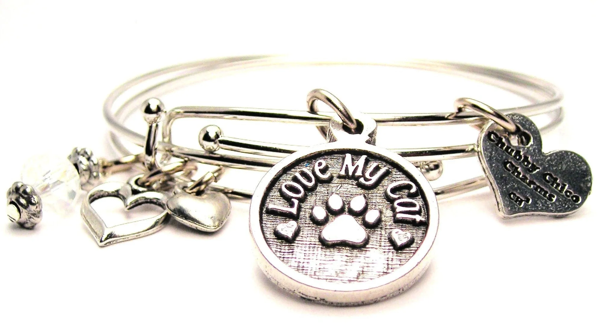 Love My Cat Circle Expandable Bangle Bracelet Set