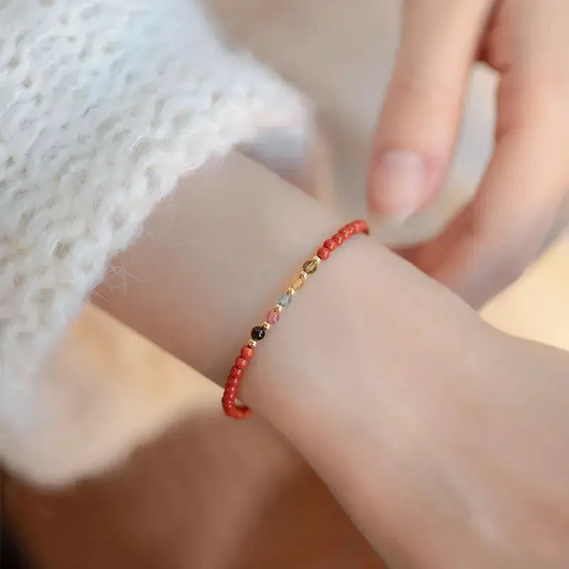 Natural South Red Agate and Tourmaline Bracelet