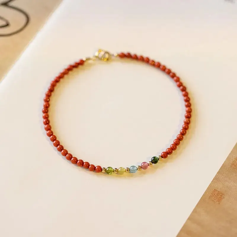 Natural South Red Agate and Tourmaline Bracelet