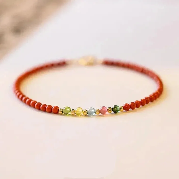 Natural South Red Agate and Tourmaline Bracelet