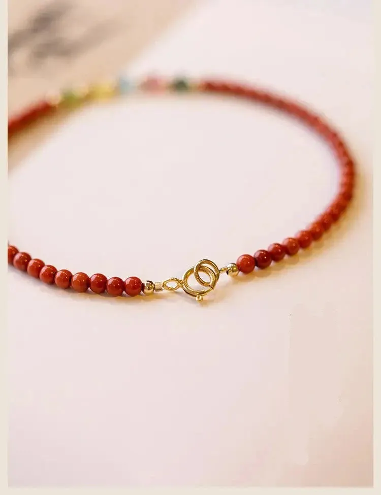 Natural South Red Agate and Tourmaline Bracelet