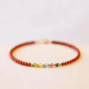 Natural South Red Agate and Tourmaline Bracelet