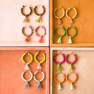 Nest Pretty Things | Small Gold Hoops with bead and tassels: Assorted Colors