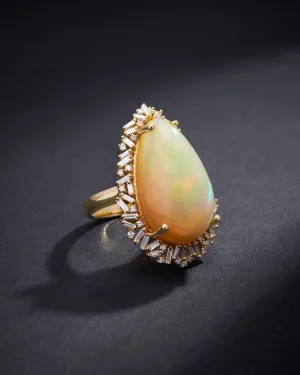 One of a Kind Pear Shaped African Opal Sunburst Ring