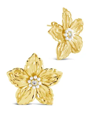 Ottilia Pearl & CZ Flower Stud Earrings