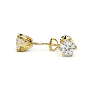 Pale Light Solitaire Earrings 1 Natural Diamonds in Yellow Gold