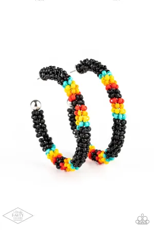 Paparazzi Bodaciously Beaded - Black Hoop Earrings