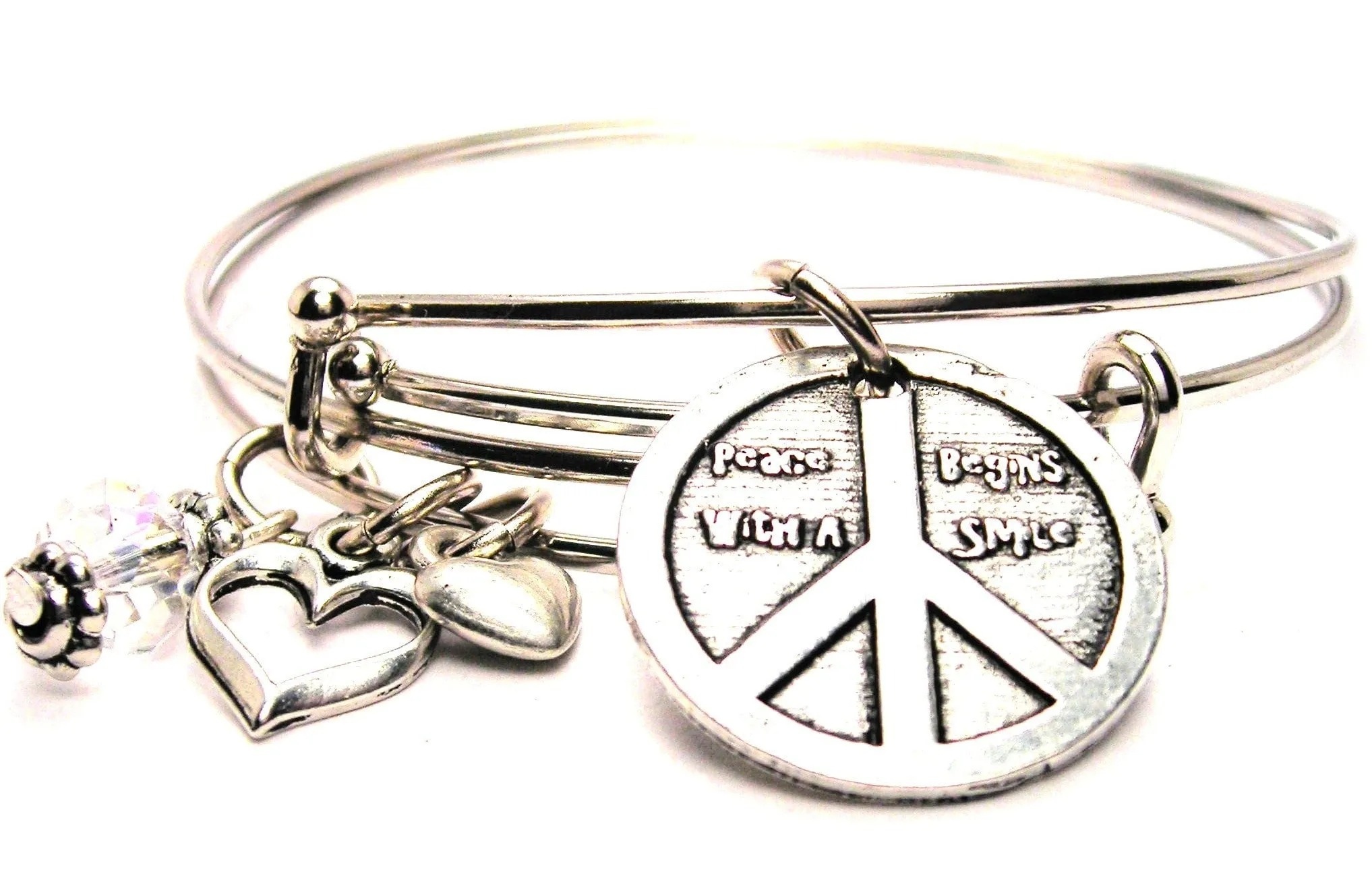 Peace Begins With A Smile Expandable Bangle Bracelet Set