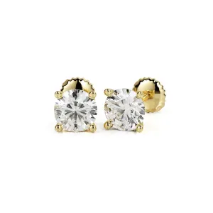 Refraction Angle Solitaire Earrings 3 Natural Diamonds in Yellow Gold