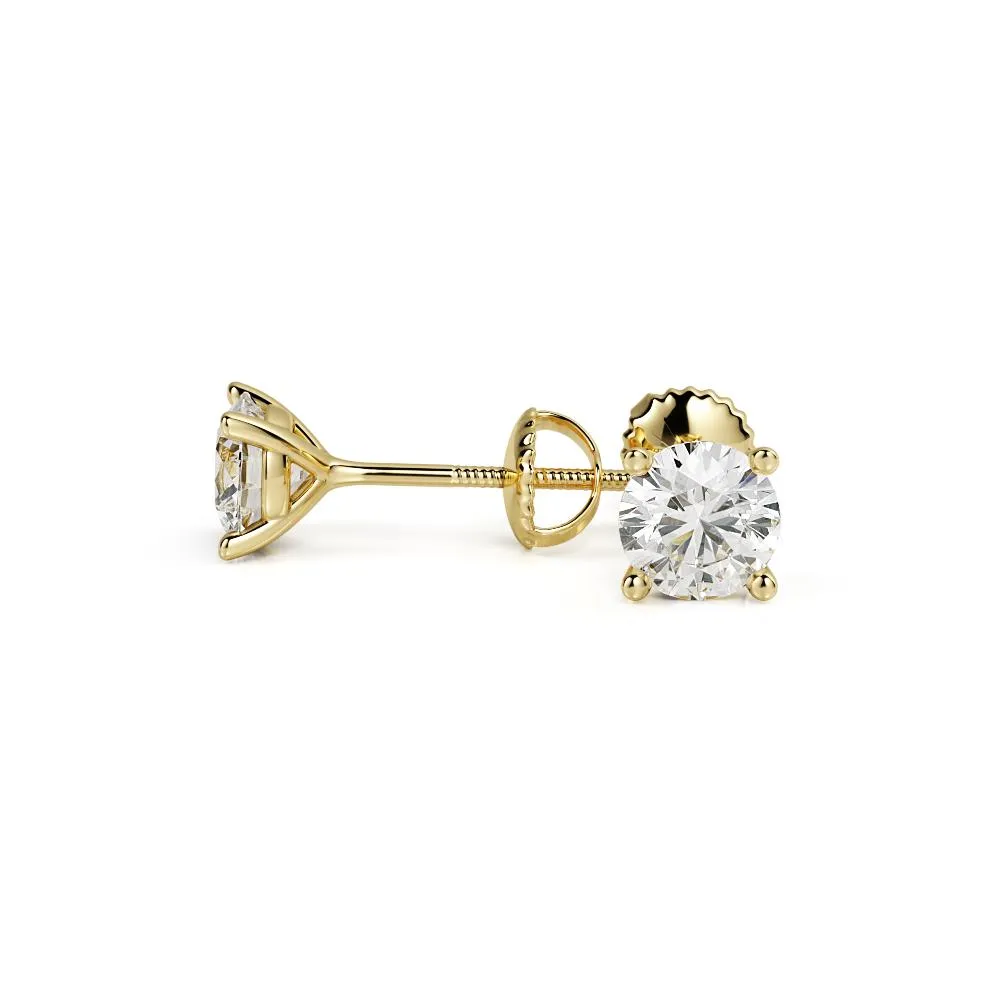 Refraction Angle Solitaire Earrings 3 Natural Diamonds in Yellow Gold