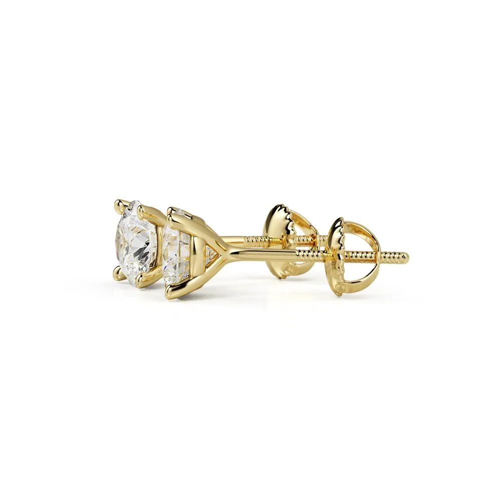 Refraction Angle Solitaire Earrings 3 Natural Diamonds in Yellow Gold