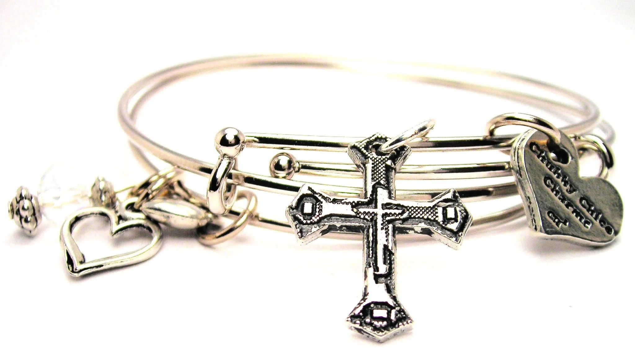 Renaissance Cross Expandable Bangle Bracelet Set