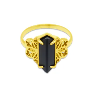 Repent Medieval Black Gemstone Gold Ring