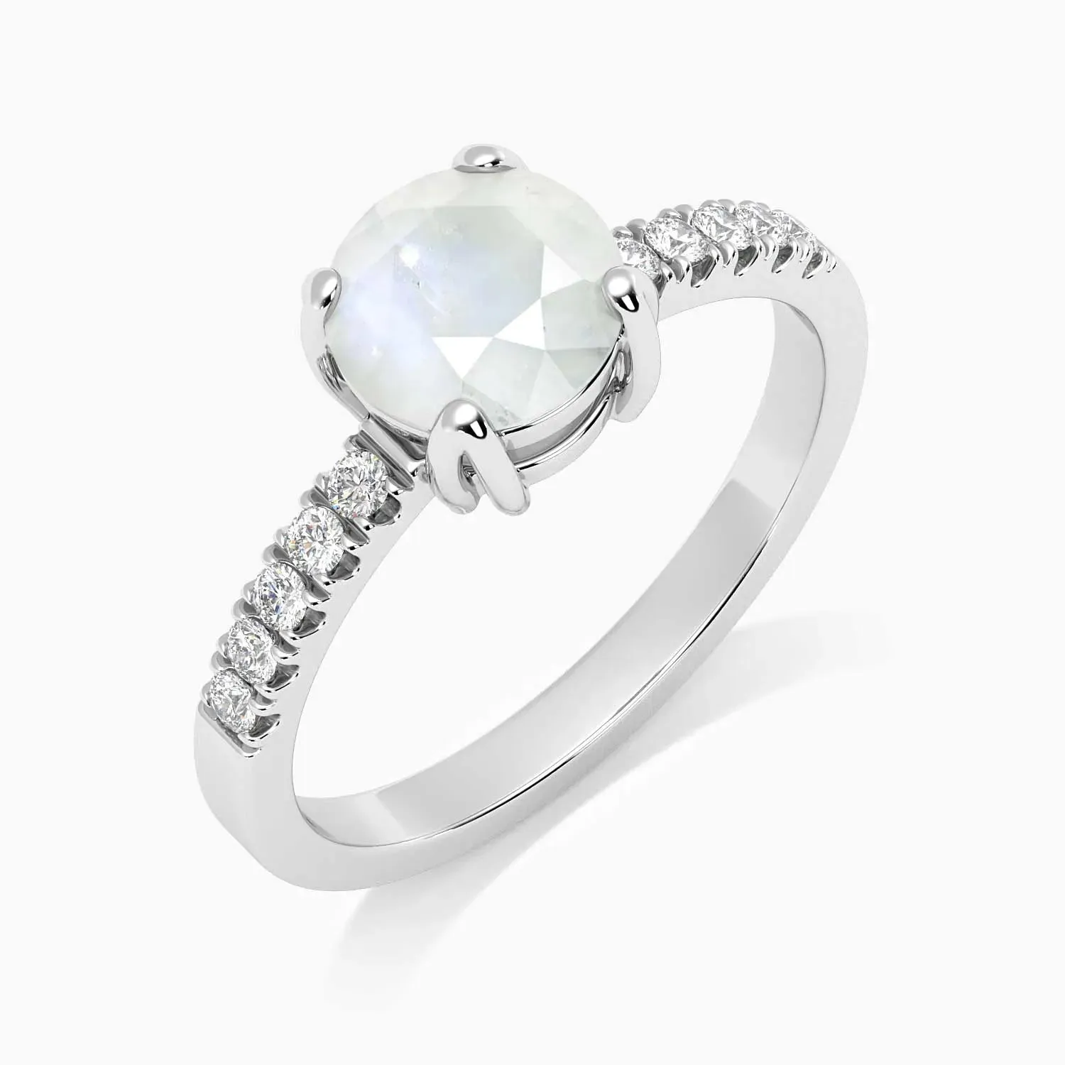 Round Shape Moonstone Ring - Halo Shank - 925 Silver - Irosk Australia ®