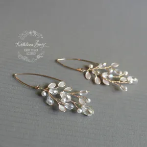 Sarah-Faye Earrings - Gold, silver or rose gold - Leaf enamel inlay & pearl color options