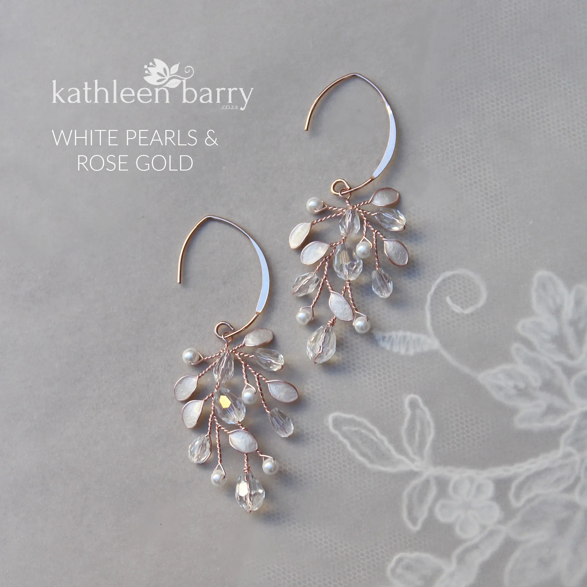 Sarah-Faye Earrings - Gold, silver or rose gold - Leaf enamel inlay & pearl color options